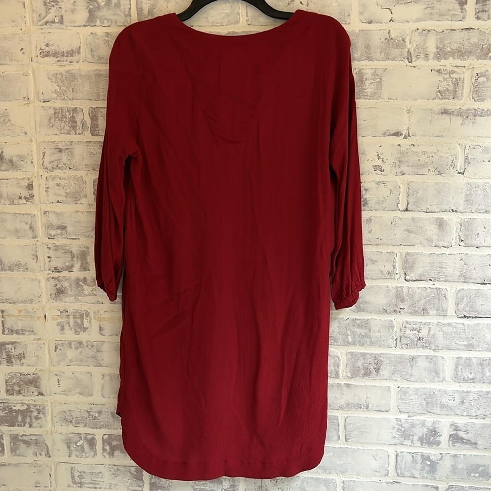 MADEWELL Dress Du Jour Tunic Dress Size XXS V-Neck Pockets L/S Red Garnet Womens - Picture 9 of 11